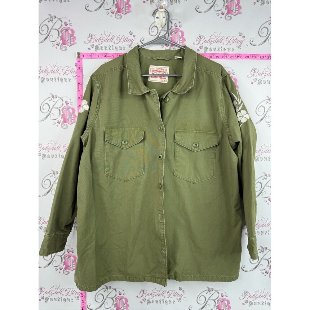 Levi's jacket button up Olive Green Utility Jacket with Embroidered Sleeves